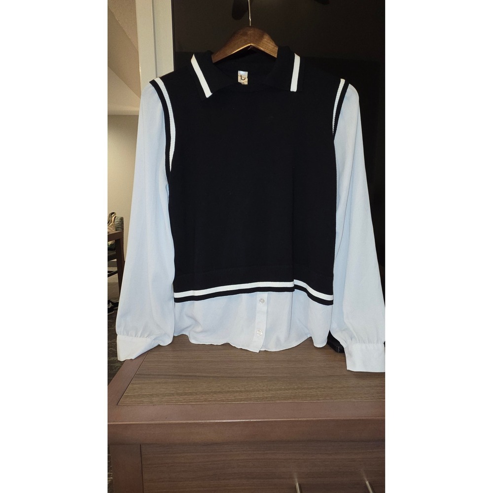 B by Belldini Layered Sweater Vest Shirt Combo Black Blue Medium